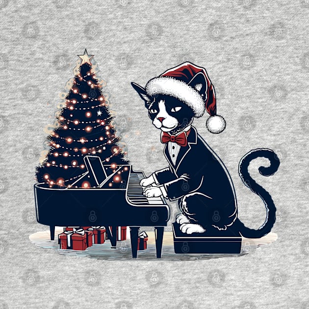 Devon Rex Cat Playing Piano Christmas by Graceful Designs